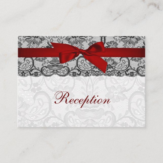 Faux lace and ribbon red, black  reception cards (Front)