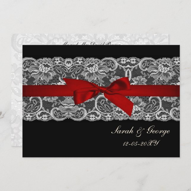 Faux lace and ribbon red black  wedding invites (Front/Back)