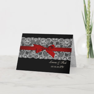 Faux lace and ribbon red ,black  wedding Thank You Card