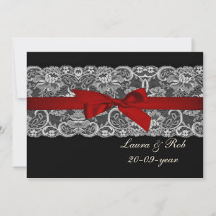 Faux lace and ribbon red ,black  wedding Thank You Card
