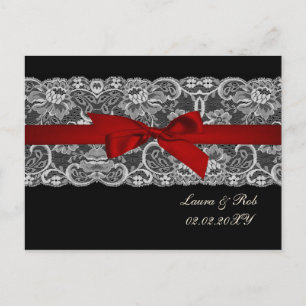 Faux lace and ribbon red ,black  wedding Thank You Postcard