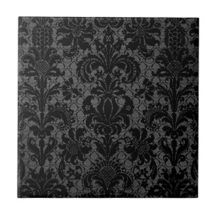faux lace black grey damask pattern ceramic tile