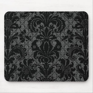 faux lace black grey damask pattern mouse pad