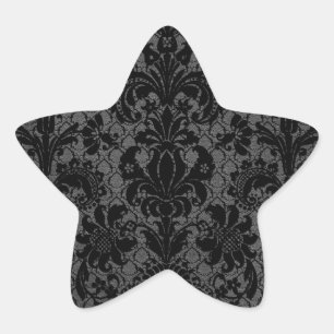 faux lace black grey damask pattern star sticker