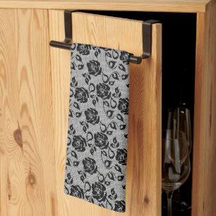 Faux Lace Fishnet Kitchen Towel with Roses