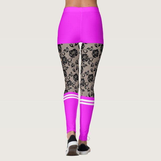 Faux Lace Fishnet Rose Purple Short Socks Leggings (Back)