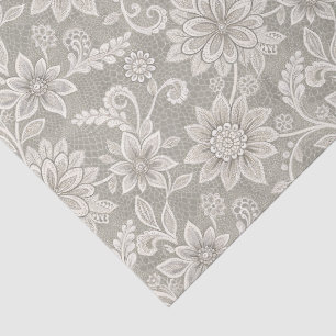 Faux Lace Ivory on Silver Grey Retirement Wedding Tissue Paper