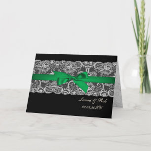 Faux lace  ribbon emerald green wedding Thank You Card