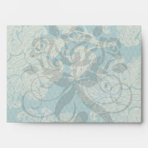 faux lace teal and cream floral damask pattern envelopes