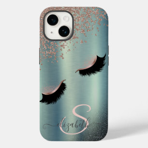 Faux Lashes Black Glitter Diamonds Green Case-Mate iPhone 14 Case