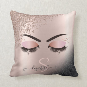 Faux Lashes Black Rose Gold Glitter Diamonds Cushion