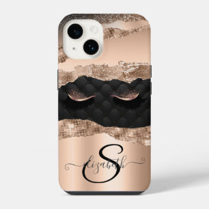 Faux Lashes Black Rose Gold Glitter iPhone 14 Case