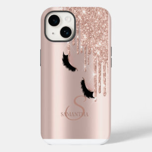 Faux Lashes Glitter Rose Gold Drips iPhone 14 Case