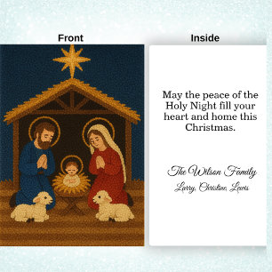 Faux Latch Hook Holy Family Nativity Christmas Holiday Card