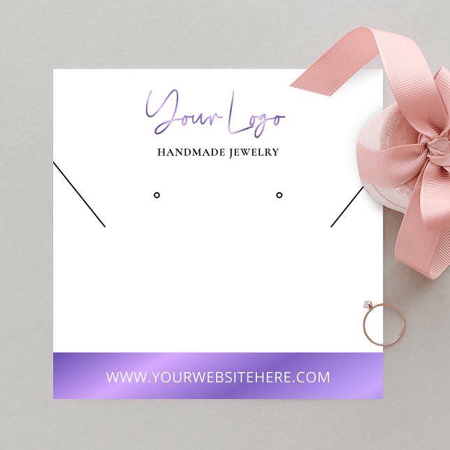 Faux Lavender Foil Logo Earring Jewellery Display Square Business Card (Purple lilac foil effect square jewelry display cards with space for your logo)