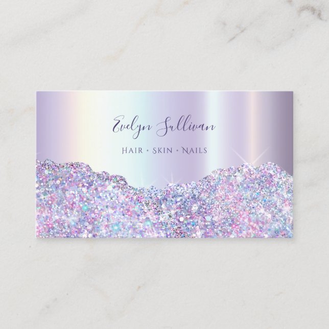Faux lavender glitter foil business card (Front)