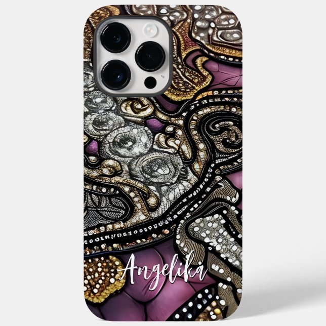 Faux Leather Abstract Minimalist | Custom Name Case-Mate iPhone Case (Back)