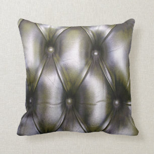 Faux leather chesterfield dark green throw pillow