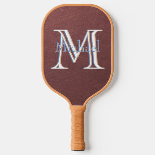 Faux Leather Custom Tri-Colour Monogram and Name  Pickleball Paddle