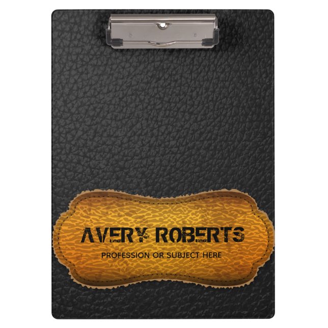 Faux Leather design Black yellow Professional Clipboard (Front)