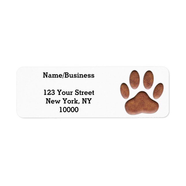 Faux Leather Dog Paw Print Custom Return Address Label (Front)