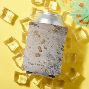 Faux Leather Gold Cowhide Hen Party Personalized Can Cooler