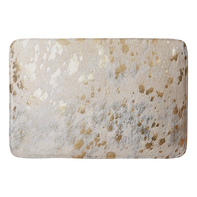 Faux Leather Gold Cowhide Print Metallic Bath Mat (Front)