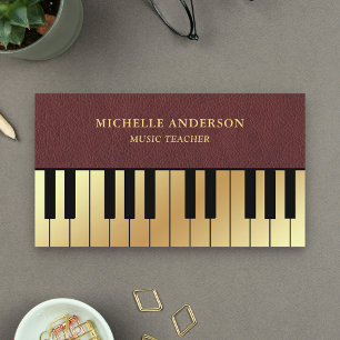 Faux Leather Gold Piano Keyboard Teacher Pianist Business Card
