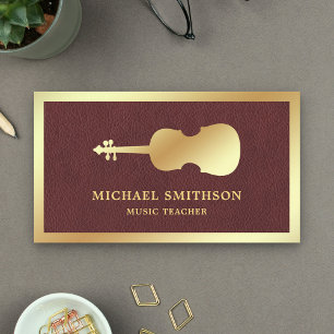Faux Leather Gold Violin Music Teacher Violinist Business Card