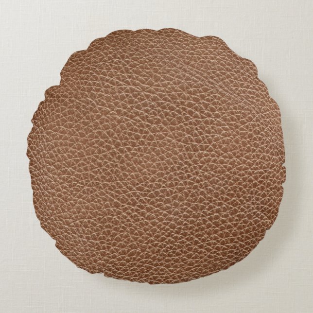 Faux Leather Natural Brown Round Cushion (Front)