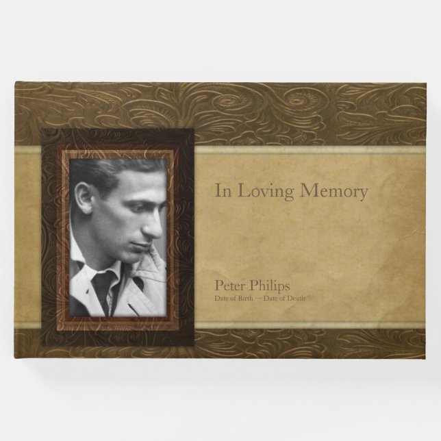 Faux leather parchment Photo Memorial Guest Book (Front)