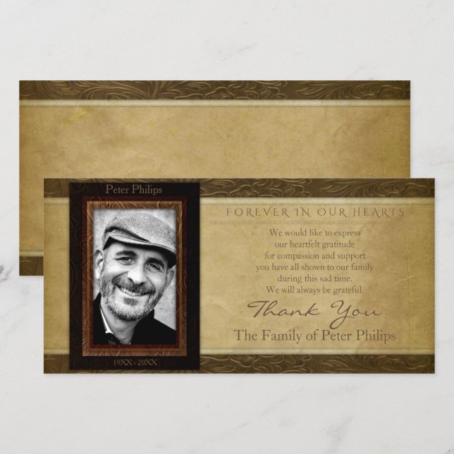 Faux leather parchment Photo Sympathy Thank You Card (Front/Back)