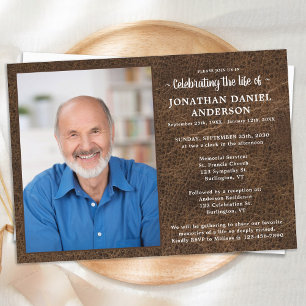 Faux Leather Photo Funeral Celebration Of Life Invitation