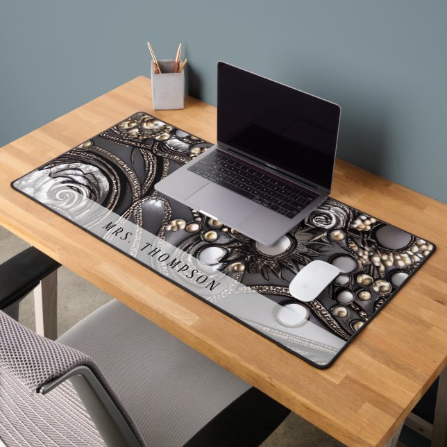 Faux Leather Rhinestone Name Desk Mat (Office 2)