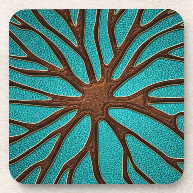 Faux Leather Root Swirl - Brown & gold accents Coaster (Front)