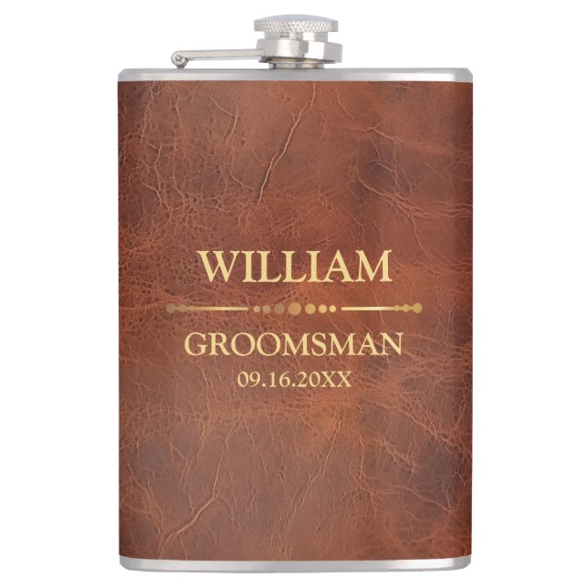 Faux Leather Vinyl Wrapped Hip Flask (Front)