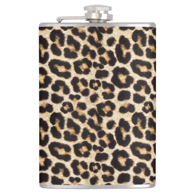 Faux Leopard Fur | Fake Fur Realistic Hip Flask (Front)