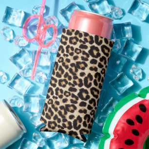 Faux Leopard Fur Seltzer Can Cooler