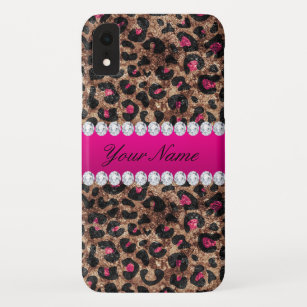 Faux Leopard Hot Pink Rose Gold Foil and Diamonds iPhone XR Case