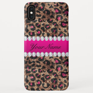 Faux Leopard Hot Pink Rose Gold Foil and Diamonds iPhone XS Max Case