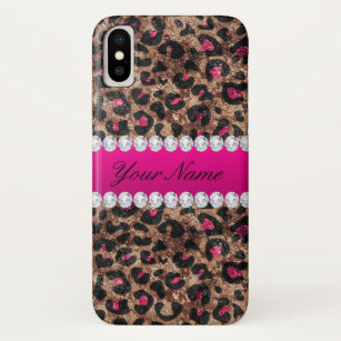 Faux Leopard Hot Pink Rose Gold Foil and Diamonds Case-Mate iPhone Case