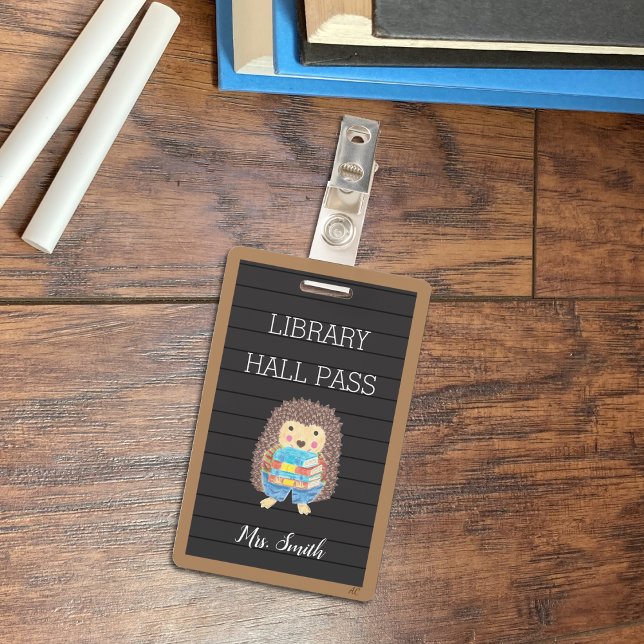 Faux Letter Board Hedgehog Library Hall Pass Badge ID Badge (Creator Uploaded)