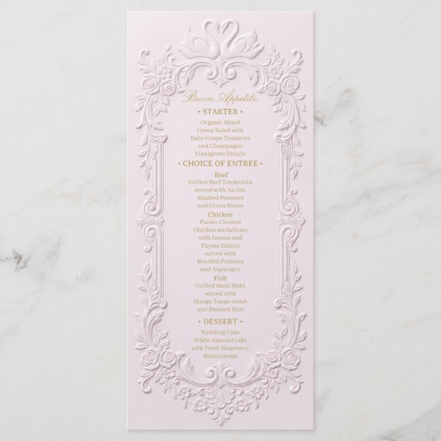 Faux Letterpress Effect Baroque  Menu (Front)