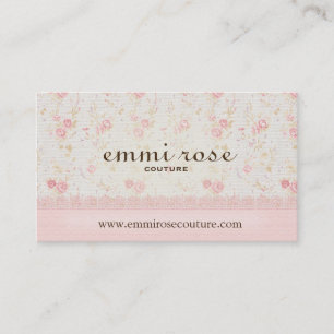 Faux Linen and Lace Dainty Rose Business Card