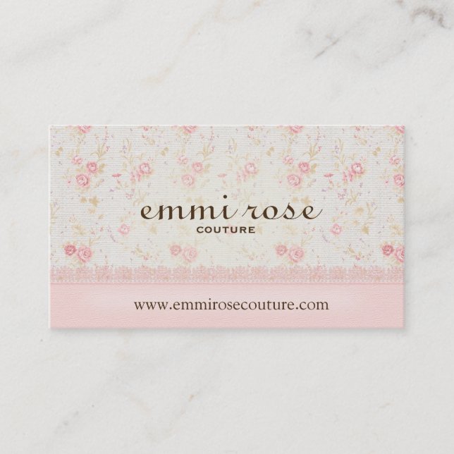 Faux Linen and Lace Dainty Rose Business Card (Front)