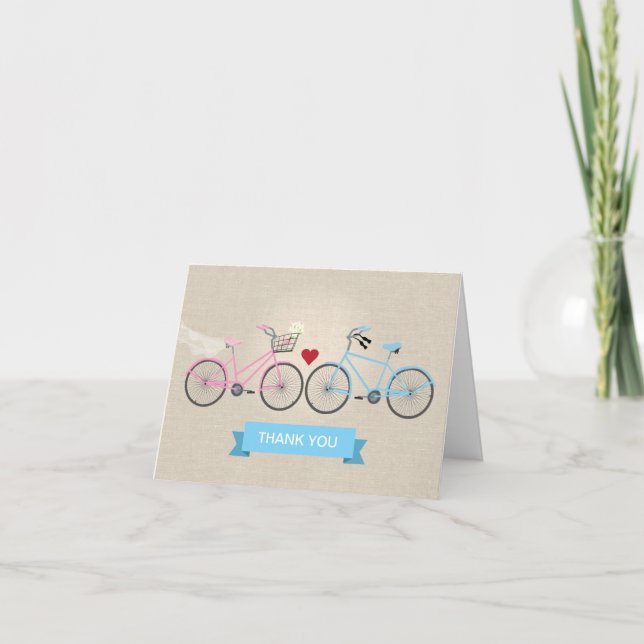 Faux Linen Bicycles Wedding Thank You (Front)