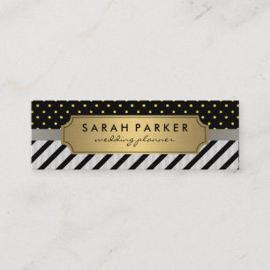 Faux Linen Black Stripes Polka Dots Mini Business Card