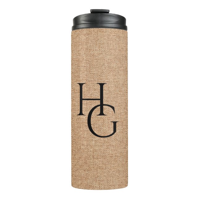 Faux Linen Custom Initials Thermal Tumbler (Front)