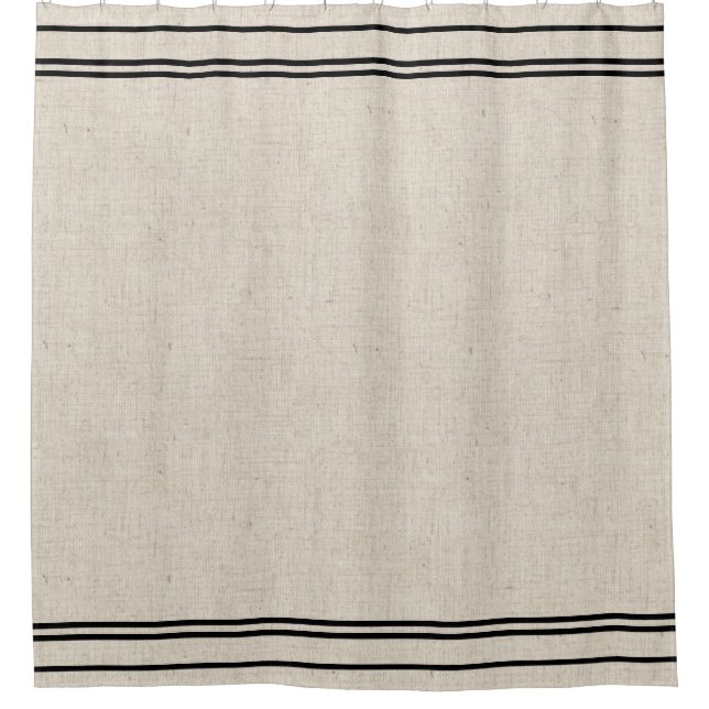 Faux Linen Fabric Stripes Shower Curtain (Front)