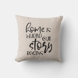 Faux linen home quote cushion